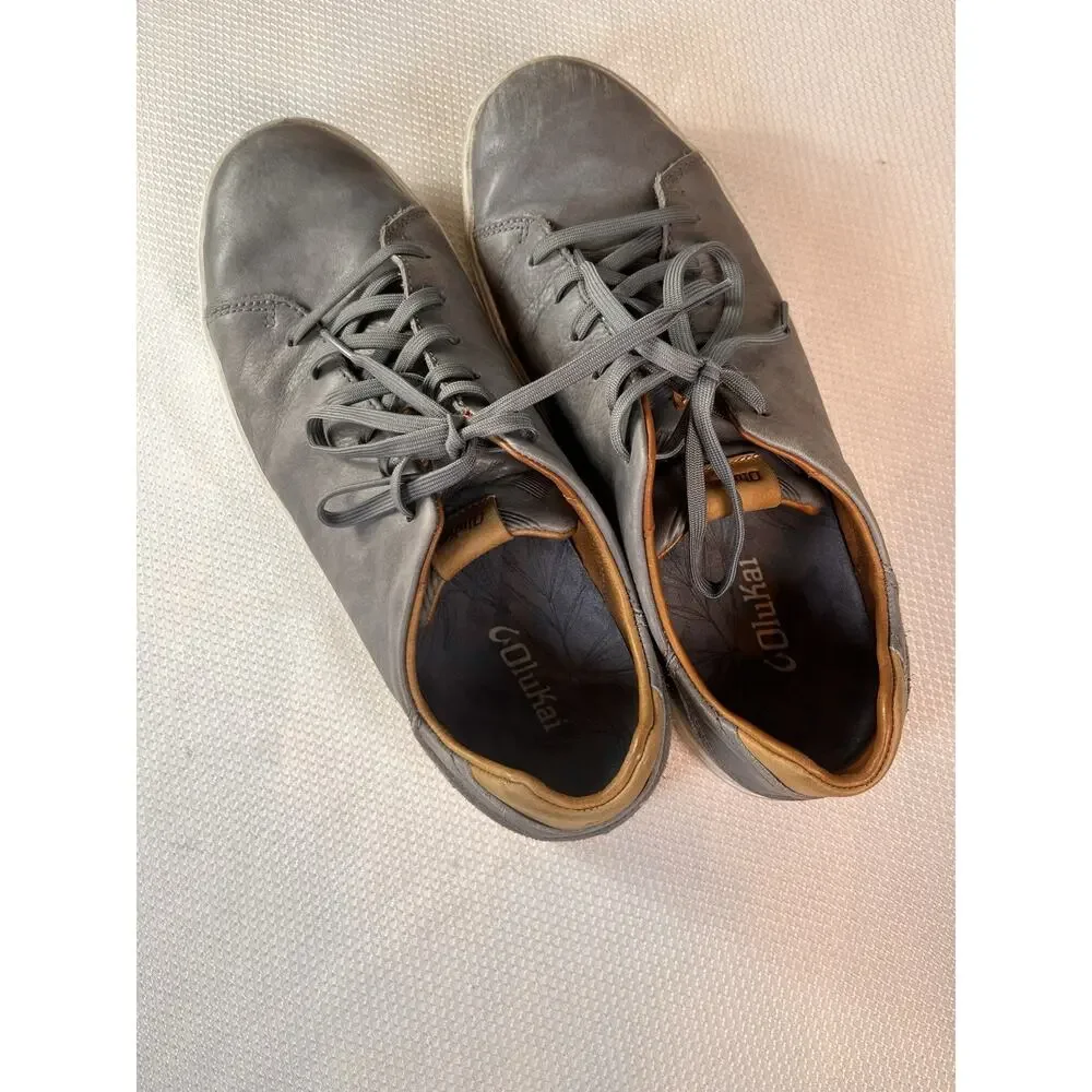 Olukai Lae‘ahi Lī ‘Ili Men Gray‎ Waterproof Leather Sneakers Size US M 11 Shoes
